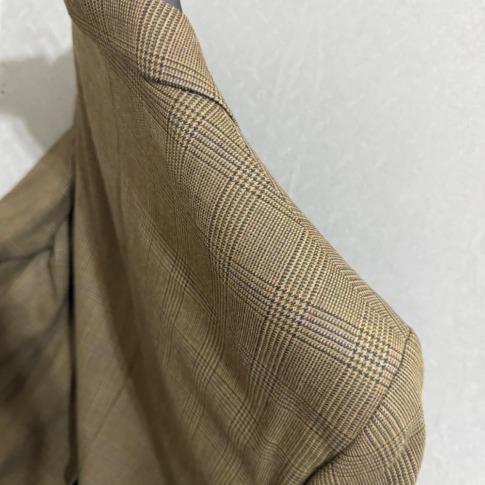 Lauren Ralph Lauren 100% Wool Glen Plaid‎ Blazer Brown Sport Coat Canada Made *